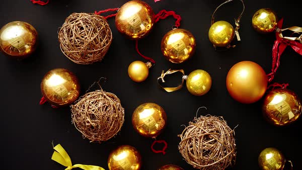 Christmas Golden Collection Balls And Decorative Ornaments On