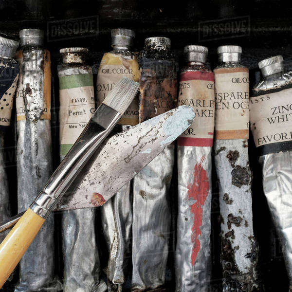 Oil paint tubes in row Stock Photo Dissolve