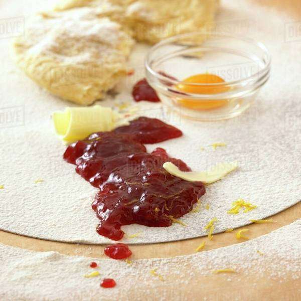 Ingredients butter, jam, egg yolk, pastry Stock Photo Dissolve