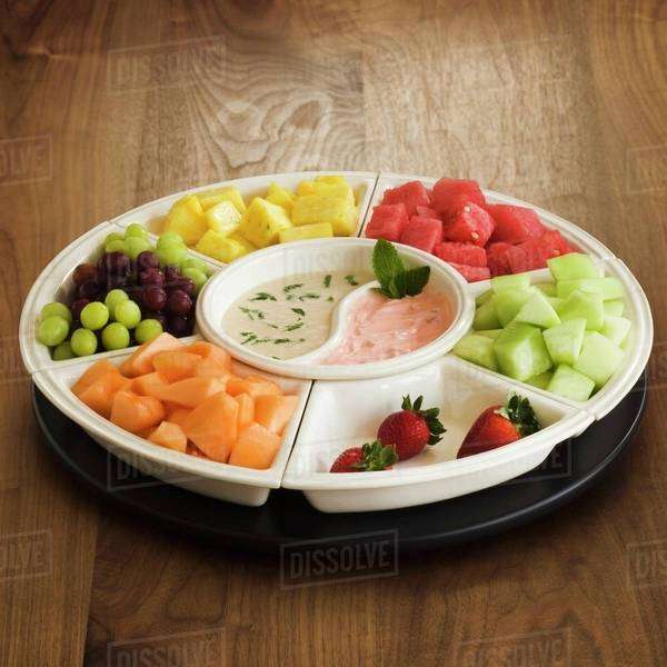 Fresh Fruit Platter with Dipping Saues Stock Photo Dissolve