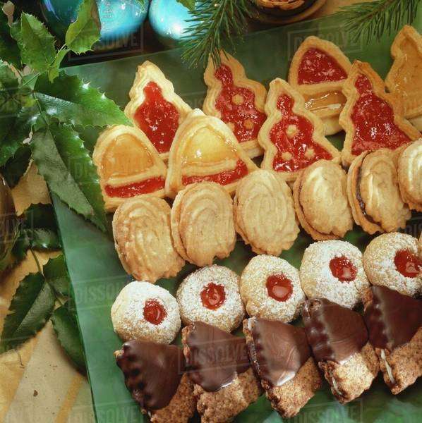 Chocolate biscuits, 'kisses', marzipan vanilla biscuits, 'paws' Stock