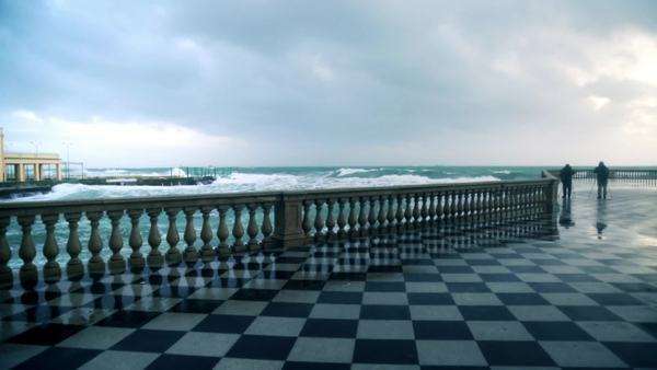 Huge Stormy Sea Along A Surreal Seaside In Italy Stock Video