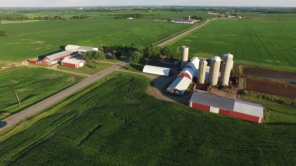 Beautiful Red Barns And Silos Of Wisconsin Amid Vast Fields Of