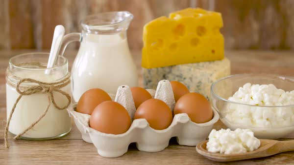 Chicken Eggs Milk Sour Cream And Cottage Cheese Stock Video
