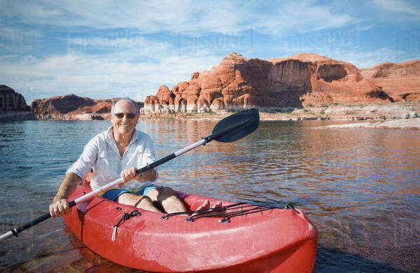 Senior Man Sitting In Kayak Stock Photo Dissolve