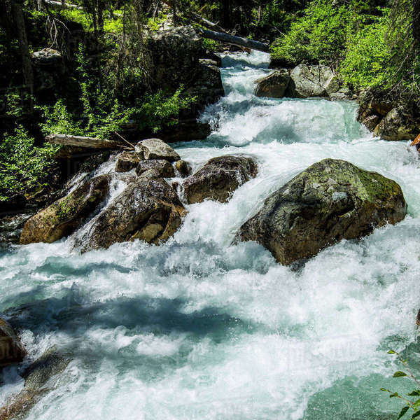 River rapids flowing at rocks Stock Photo Dissolve