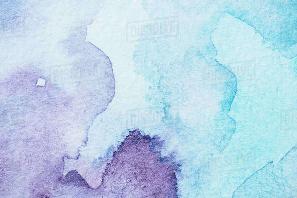 handmade light blue and purple watercolor background - Stock Photo