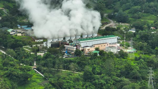 Aerial drone of geotermal power plant in the mountains. Geothermal  D3811_1321_026