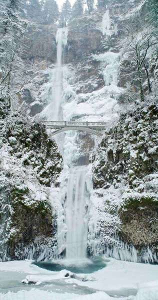 Multnomah Falls In Winter, Panorama - Stock Photo - Dissolve