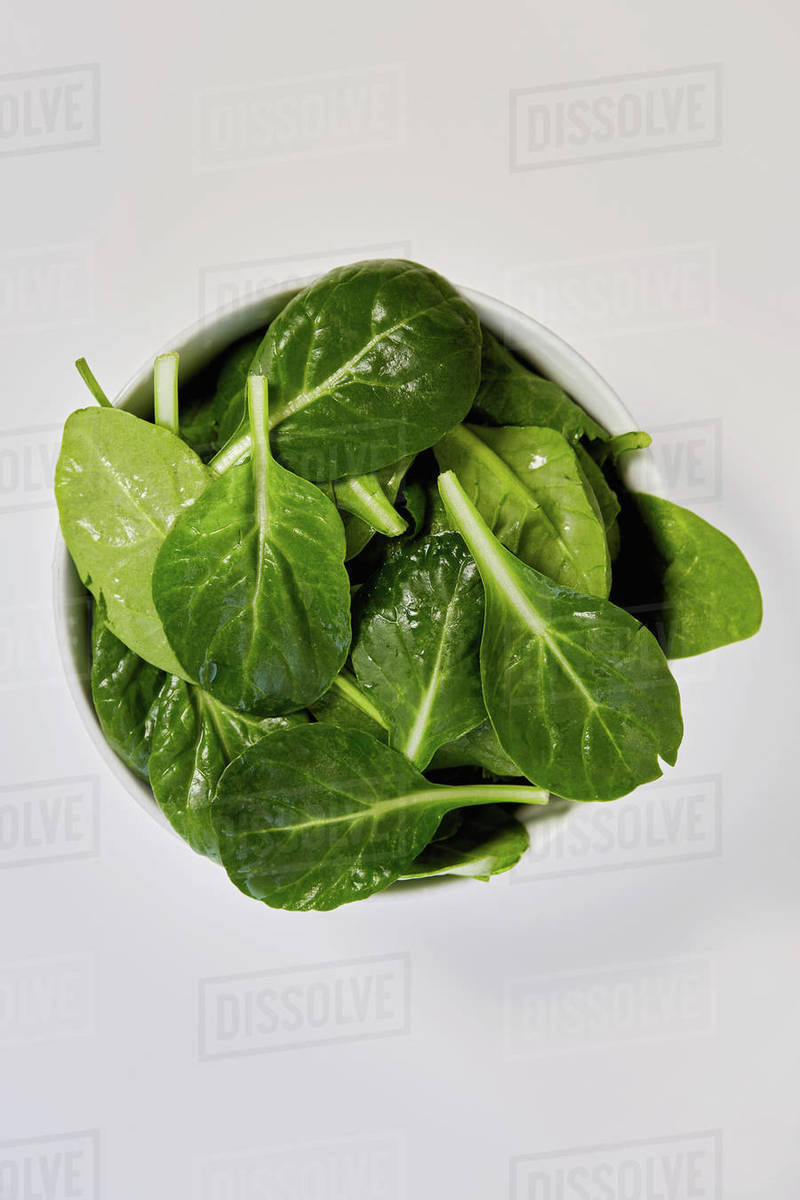 Baby spinach in bowl Stock Photo Dissolve
