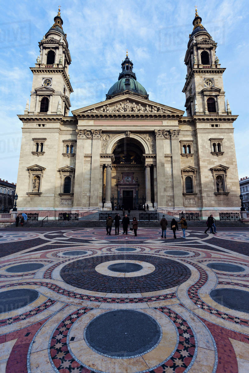Saint Stephen's Basilica facade and square Stock Photo Dissolve