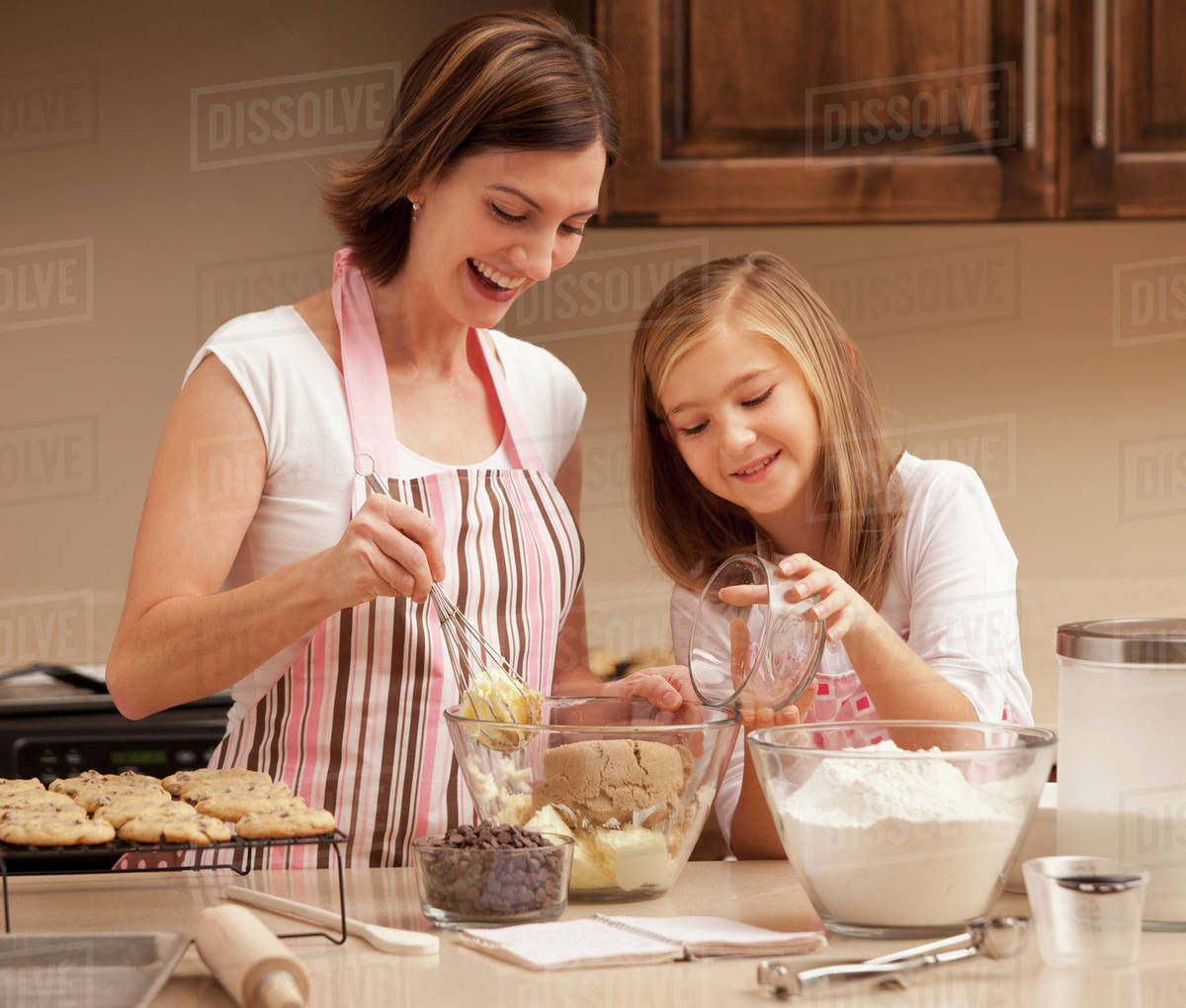 Mother baking with daughter (1011) in kitchen Stock Photo Dissolve