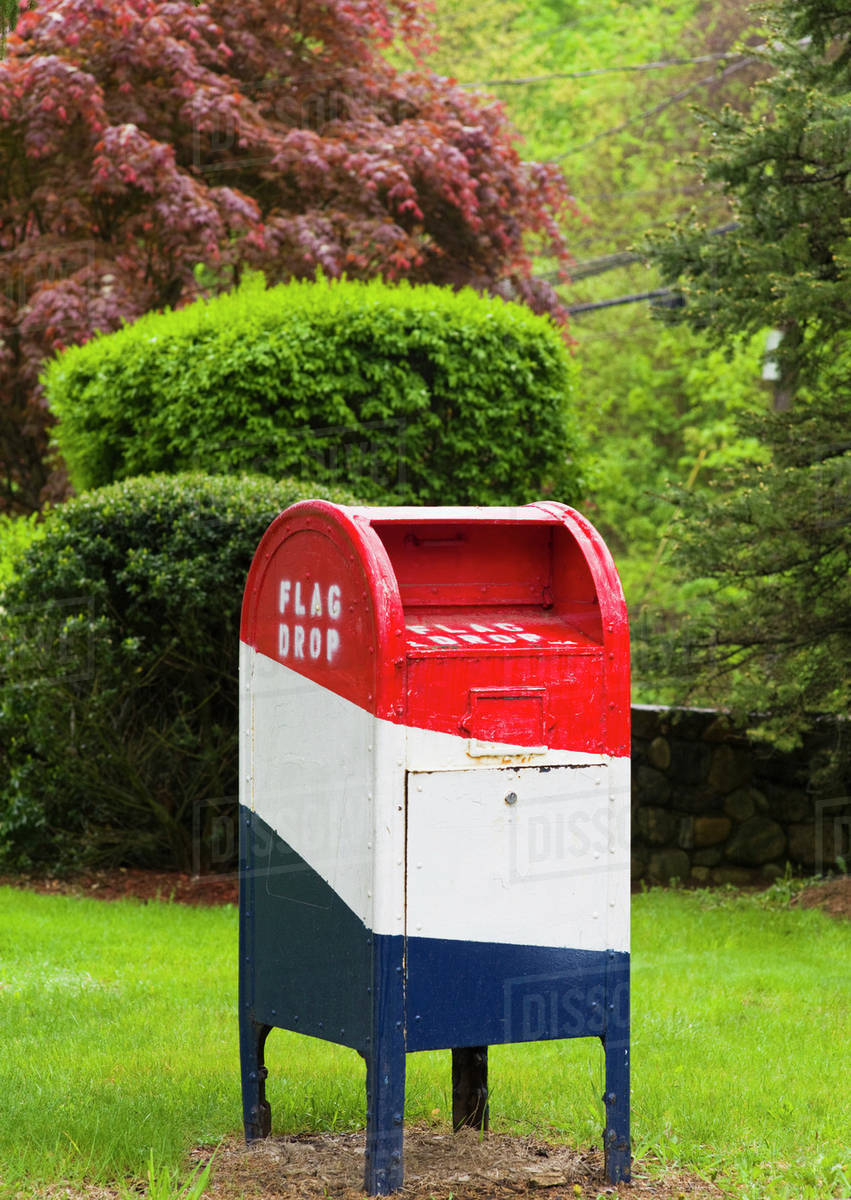 Red white and blue mailbox Stock Photo Dissolve