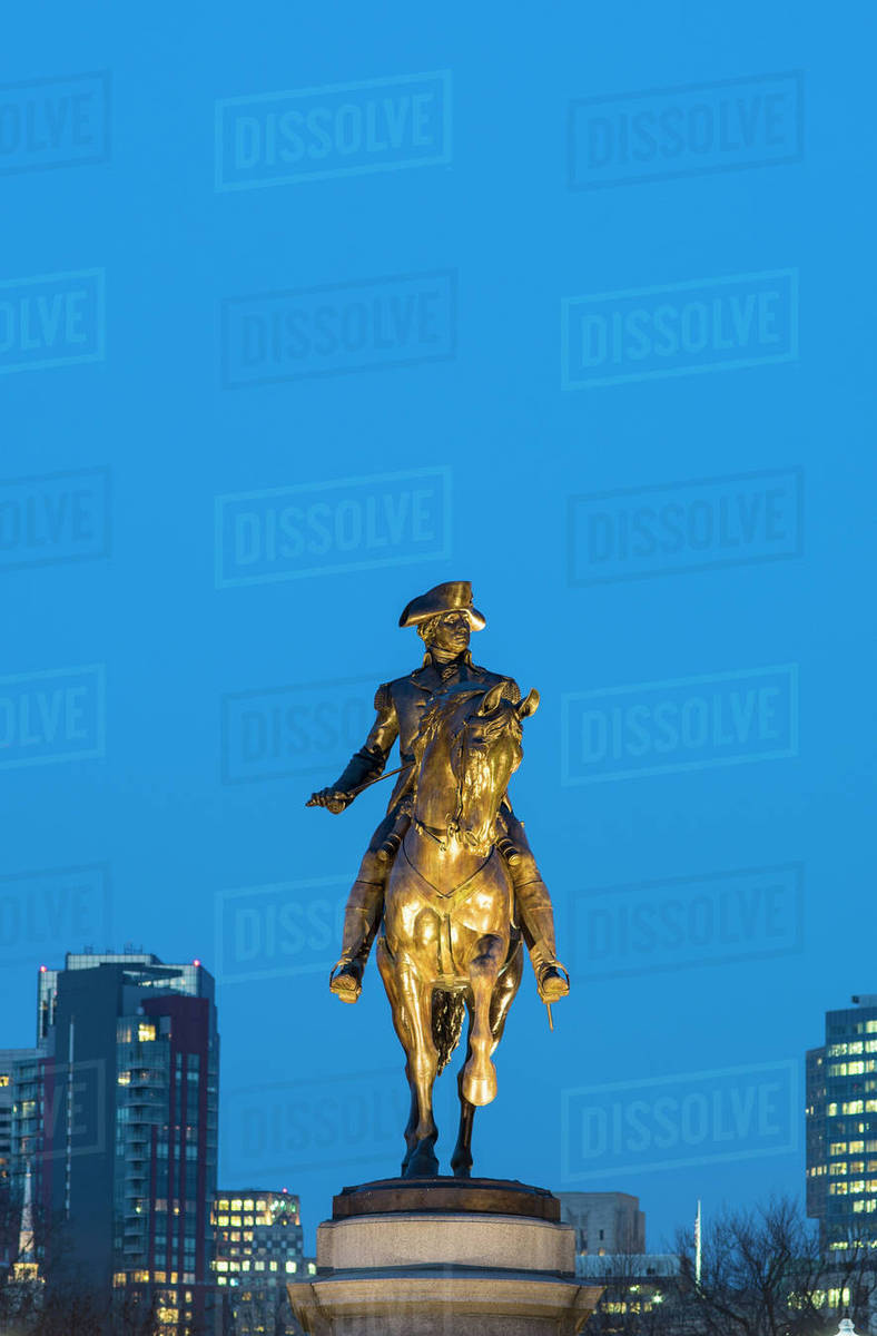 Boston Public Garden, Statue of Washington on horse at dusk