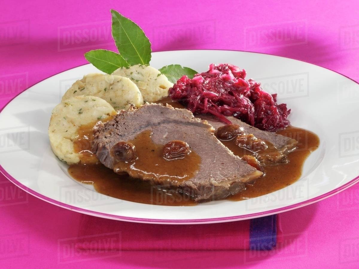Sauerbraten (pot roast) with red cabbage & napkin dumplings Stock