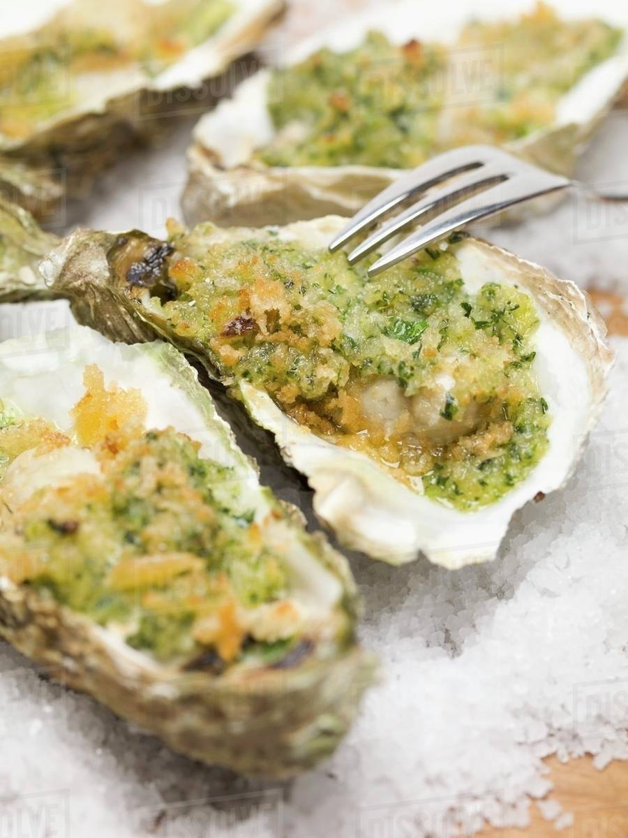 Oysters au gratin Stock Photo Dissolve