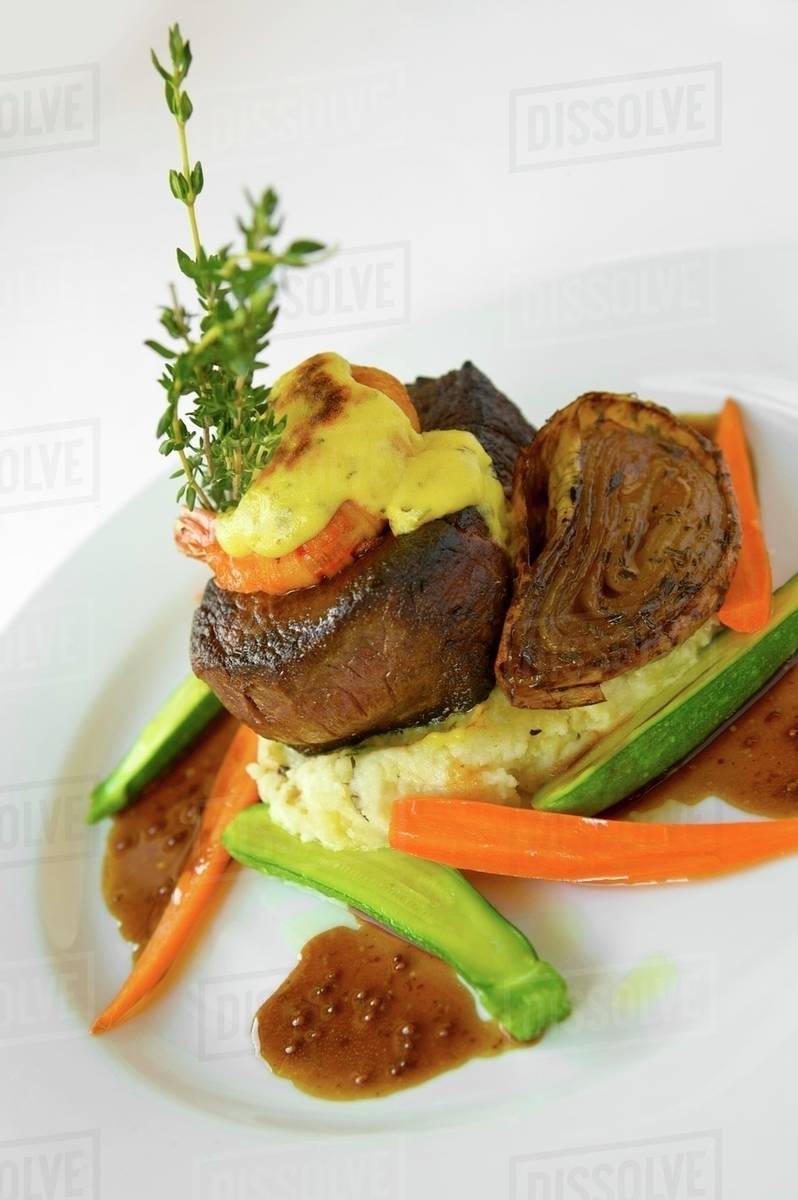 Steak Jolene Beef Fillet with Prawn and Herb Infused Mashed Potato and
