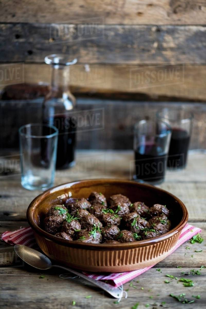 Meatballs and red wine Stock Photo Dissolve