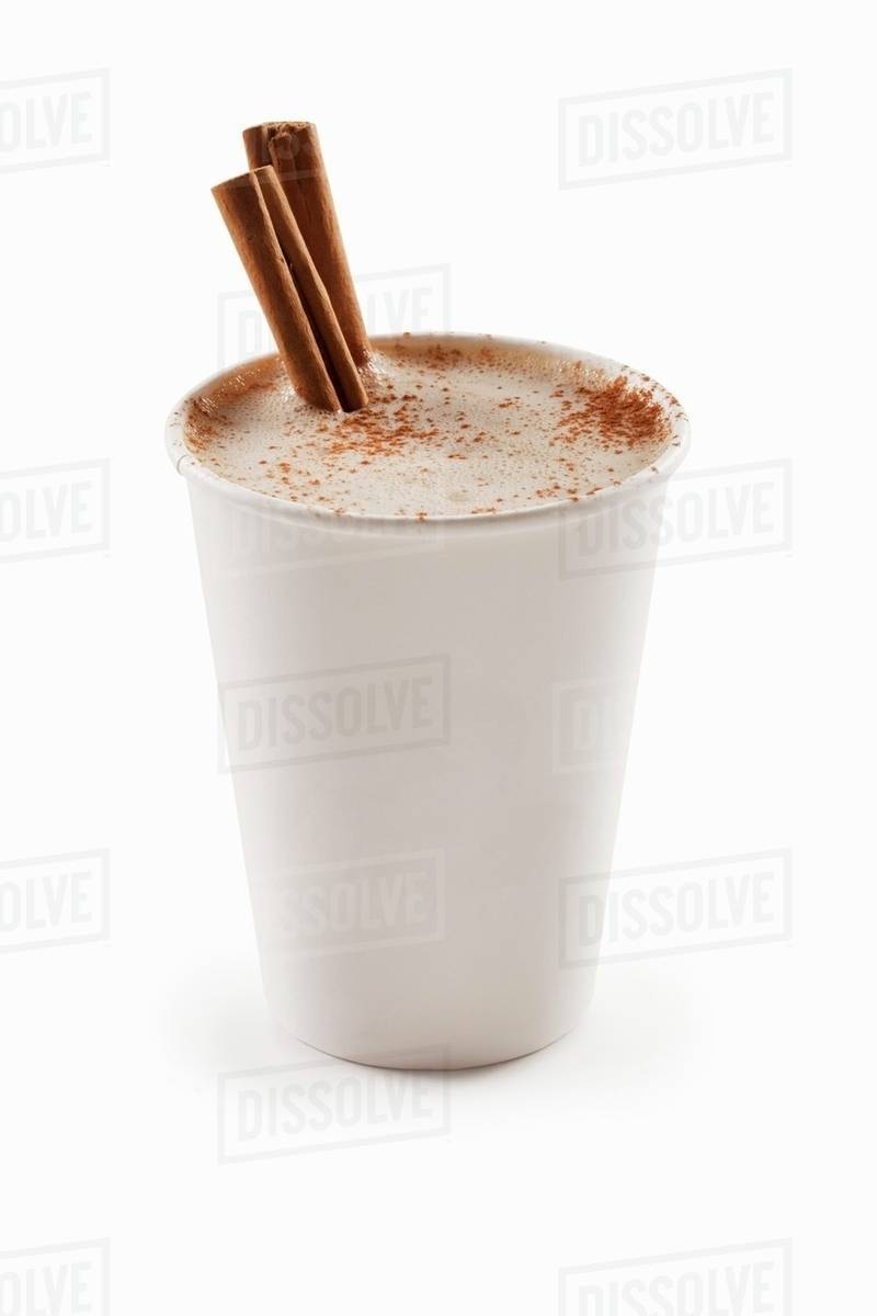 Cinnamon Cappuccino in a Paper Cup with Cinnamon Sticks; White ...