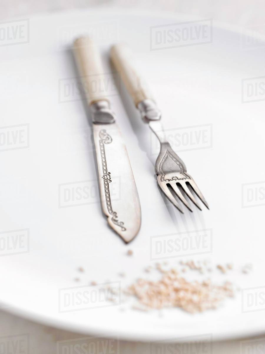 Fish cutlery on a plate Stock Photo Dissolve