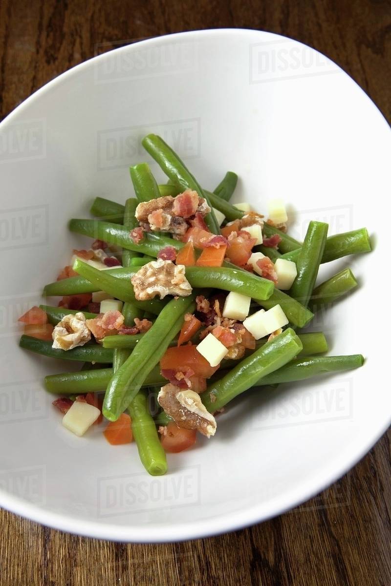 Green Bean Salad with Comte Cheese, Walnuts and Bacon with a Truffle