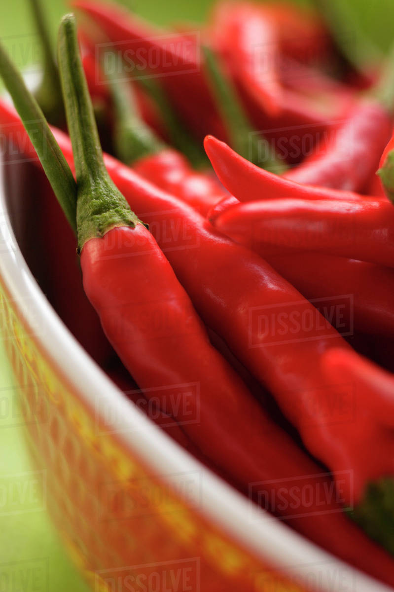 Red chili peppers in Asian bowl Royalty-free stock photo