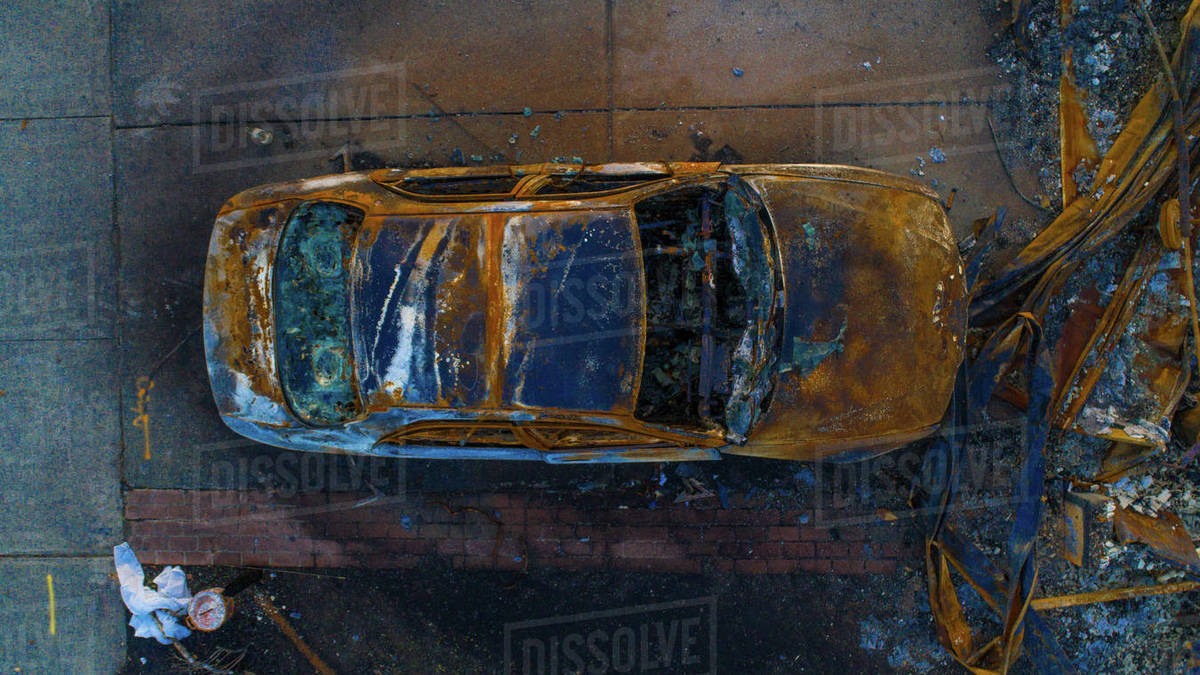 Aerial view of burnt car from the Santa Rosa Fire Royalty-free stock photo