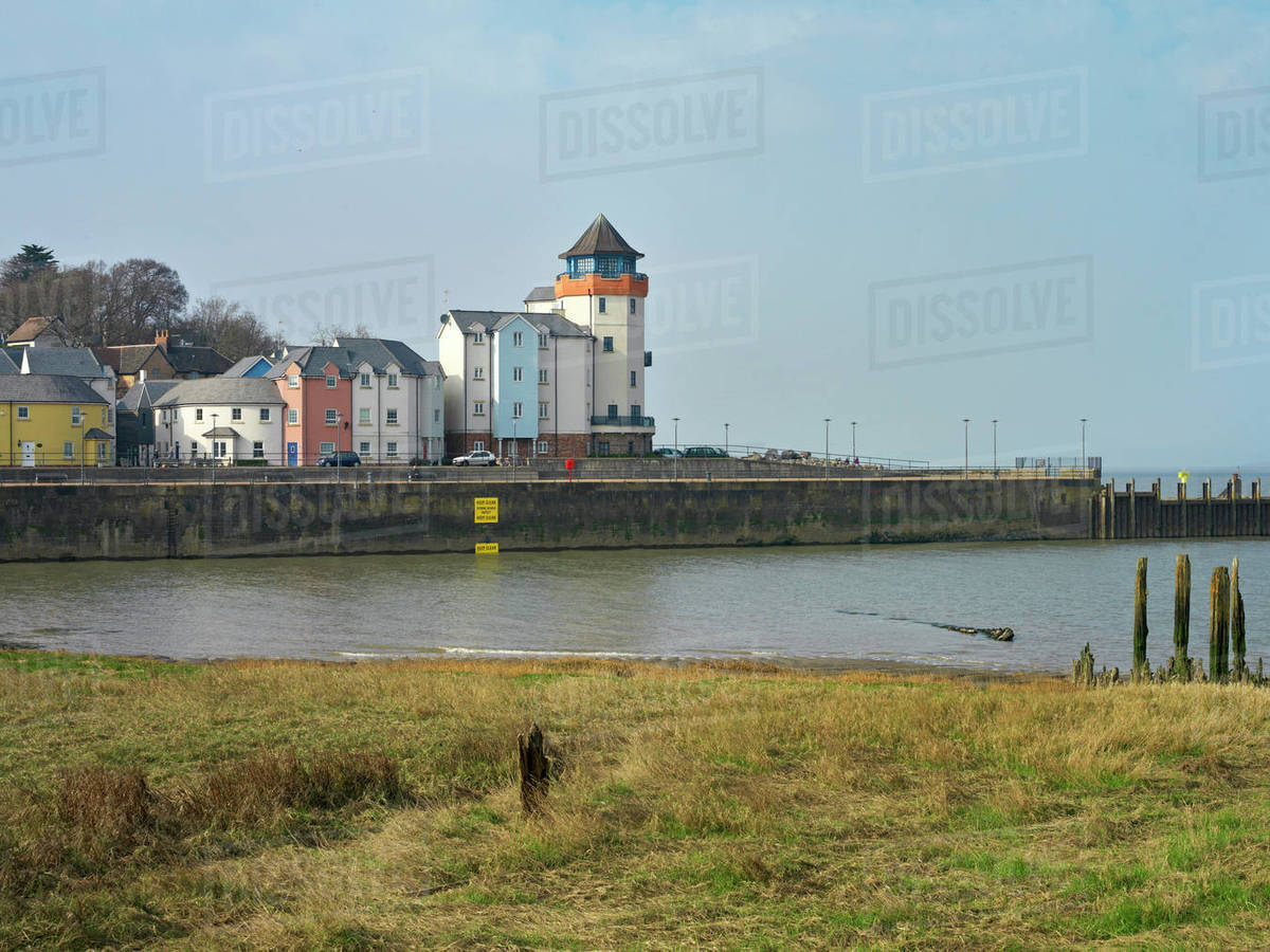 Painted houses in Portishead harbour on the Severn Estuary, Bristol