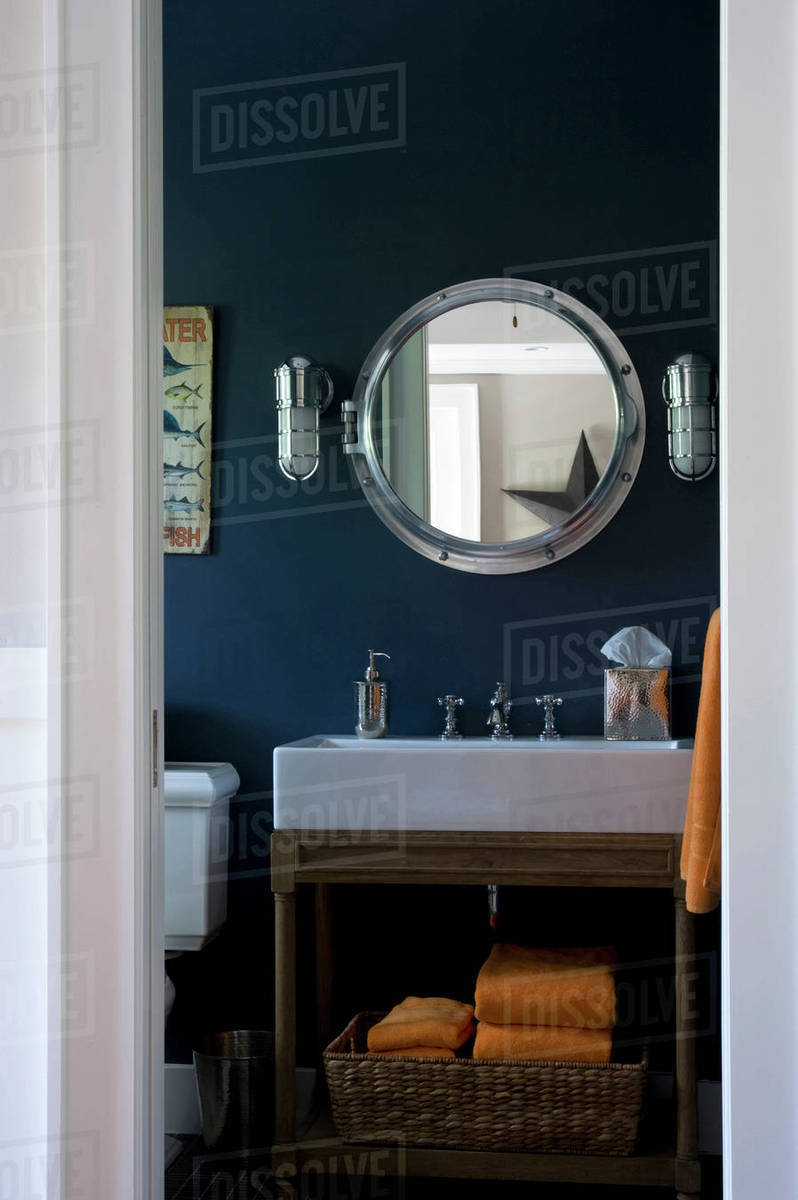 View Into Nautical Style Bathroom Stock Photo Dissolve View Into Nautical Style Bathroom