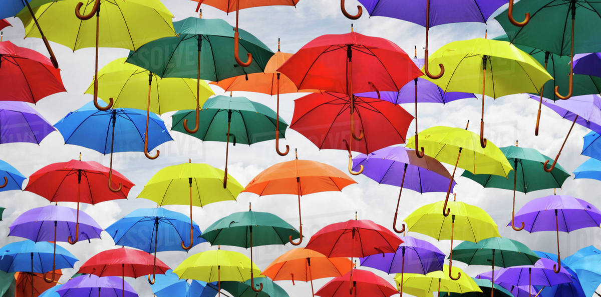 View Of Multiple Umbrellas On Display In Bath England Uk Stock View Of Multiple Umbrellas On Display In Bath England Uk