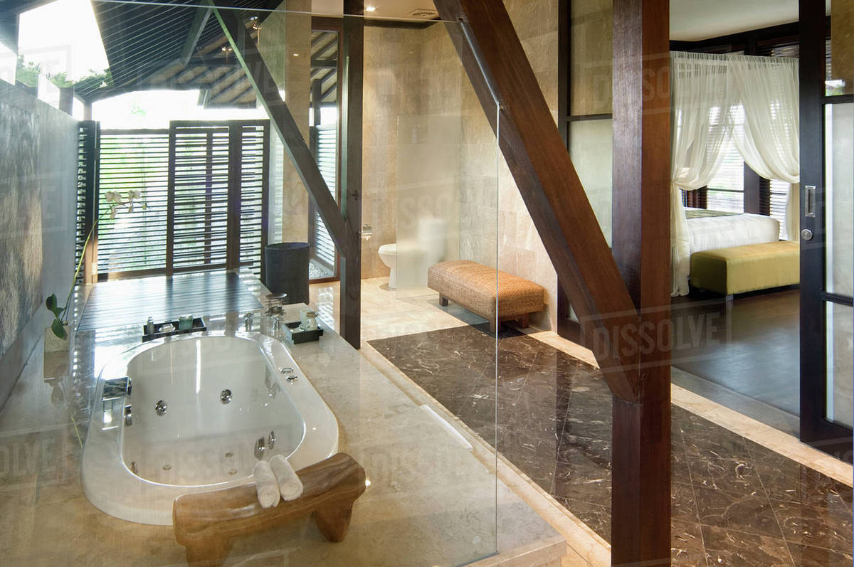 Marble master bath with hot tub Stock Photo Dissolve