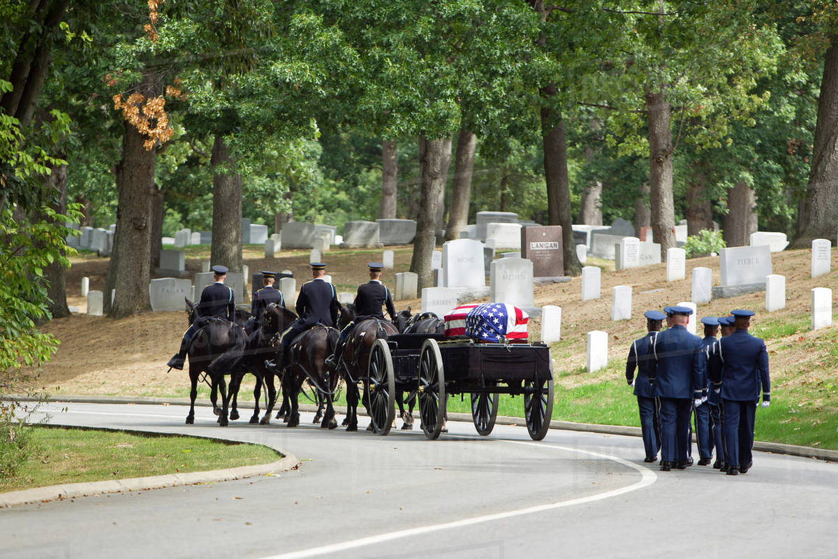 Carriage pulling casket to military cemetery Stock Photo Dissolve
