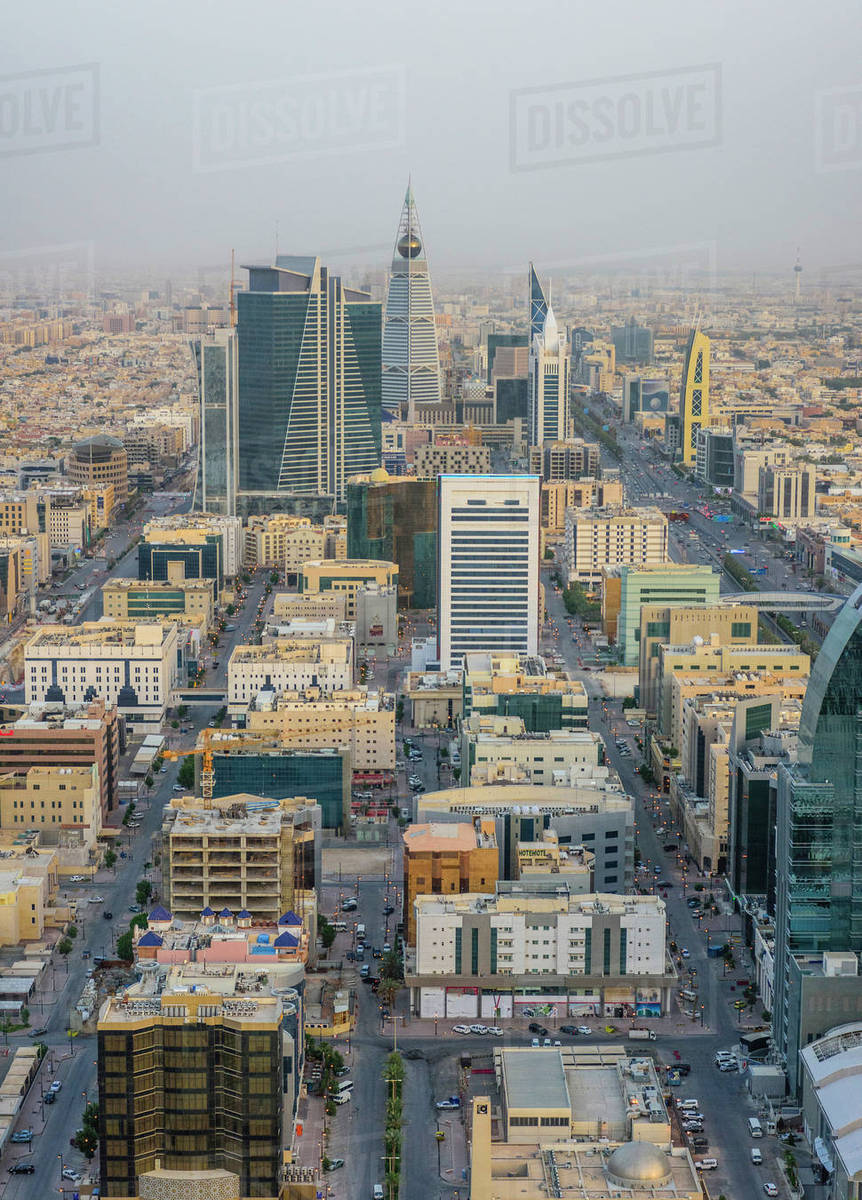 Aerial view of cityscape, Riyadh, Saudi Arabia Stock Photo Dissolve