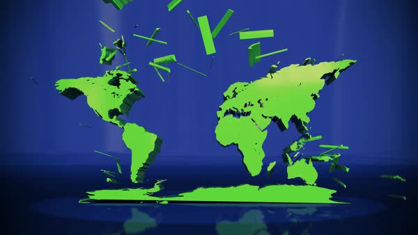 Earth map world exploding breaking floating explode global war - Stock ...