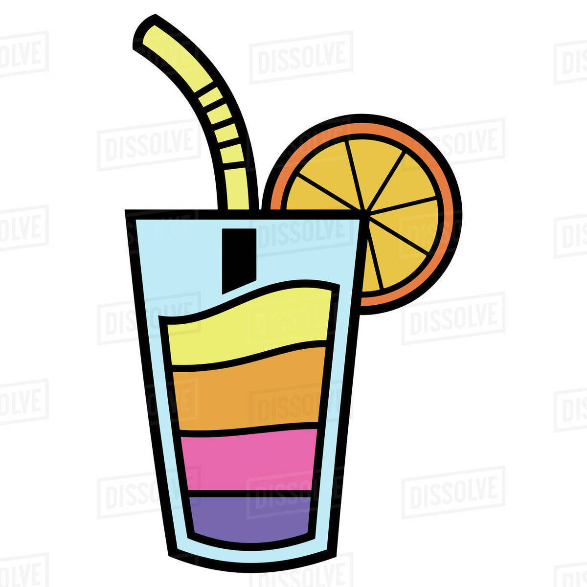 Illustration of cocktail glass with straw and lemon slice isolated on white background Royalty-free stock photo