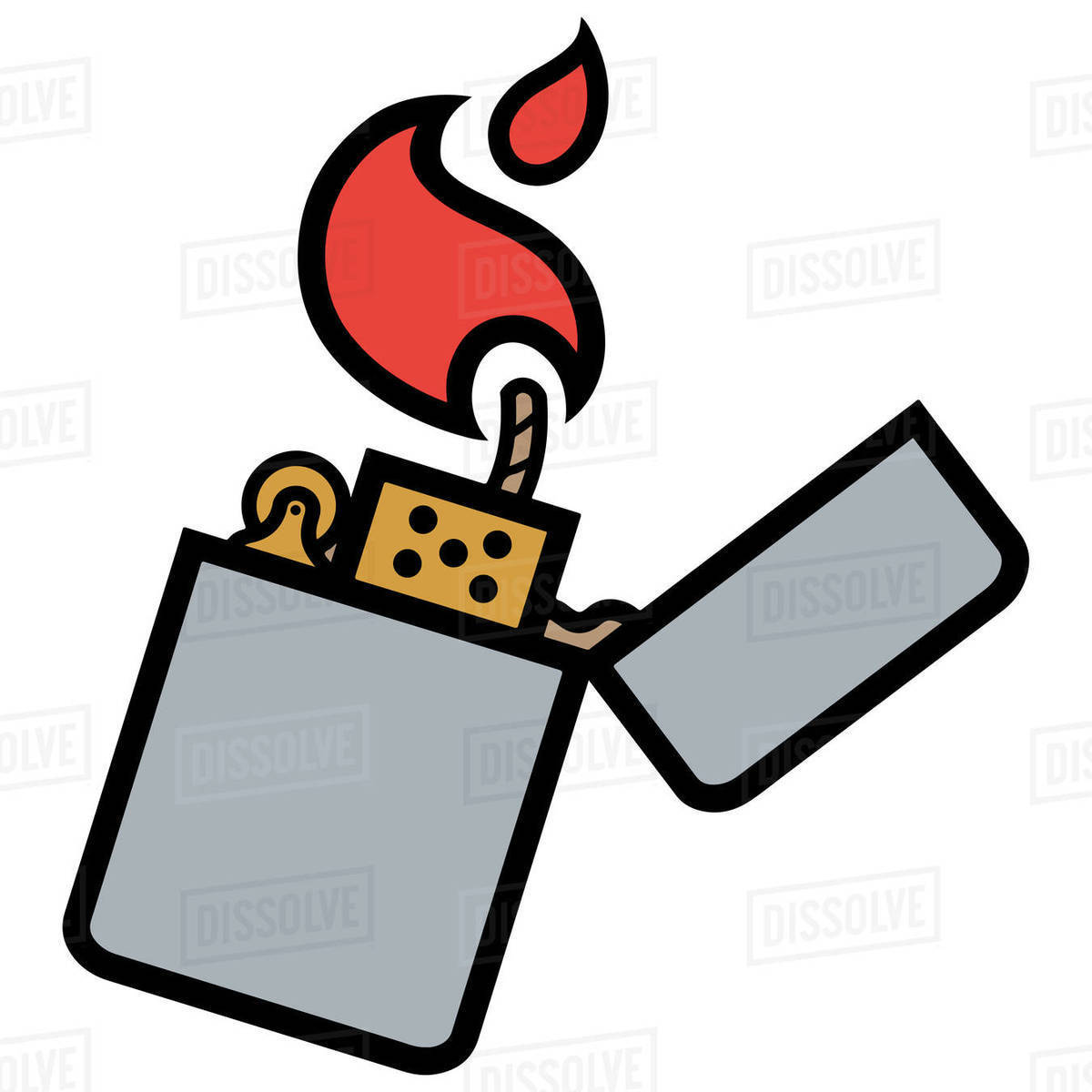 Illustration of pocket zippo lighter with flame isolated on white background Royalty-free stock photo