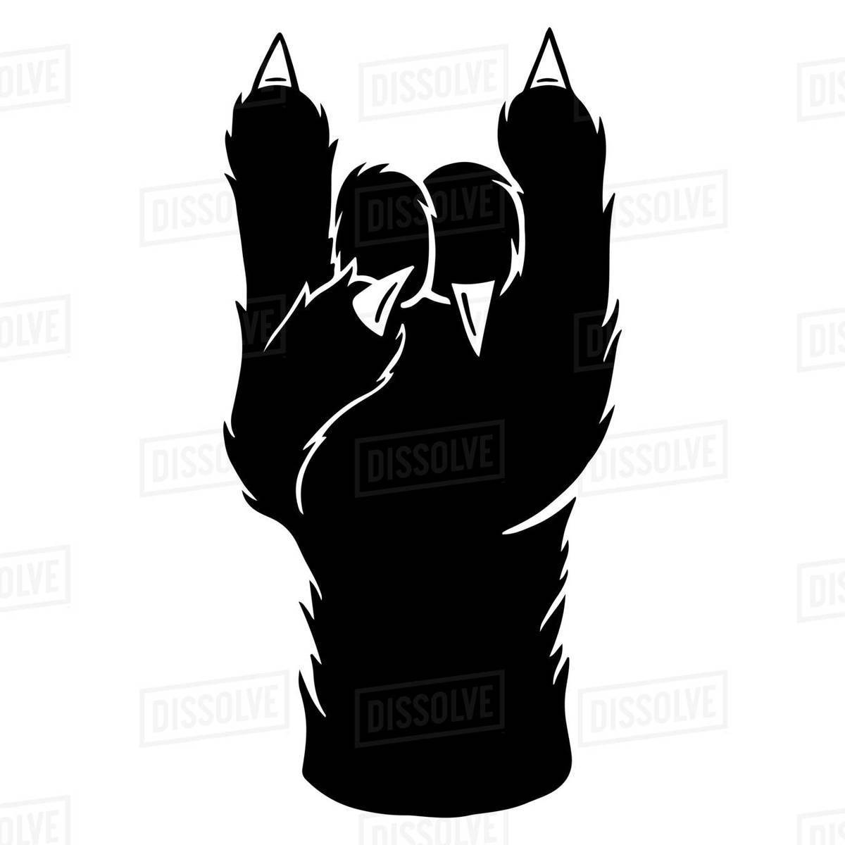 Illustration of a cat's paw showing sign of the horns against white background Royalty-free stock photo