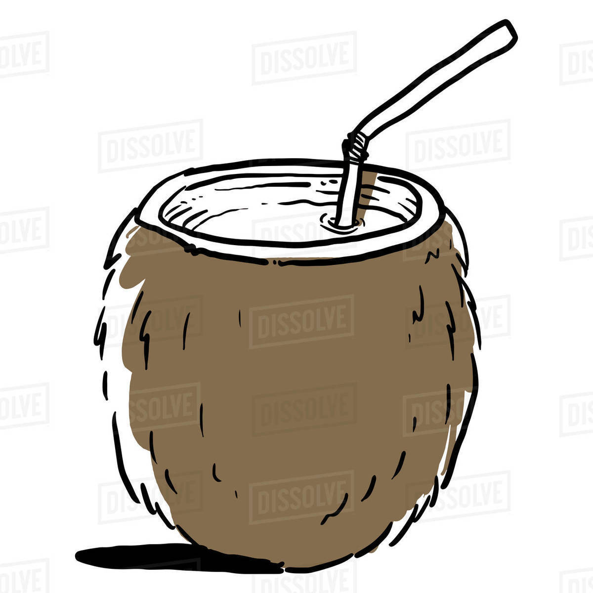 Illustration of fresh coconut water with drinking straw Royalty-free stock photo