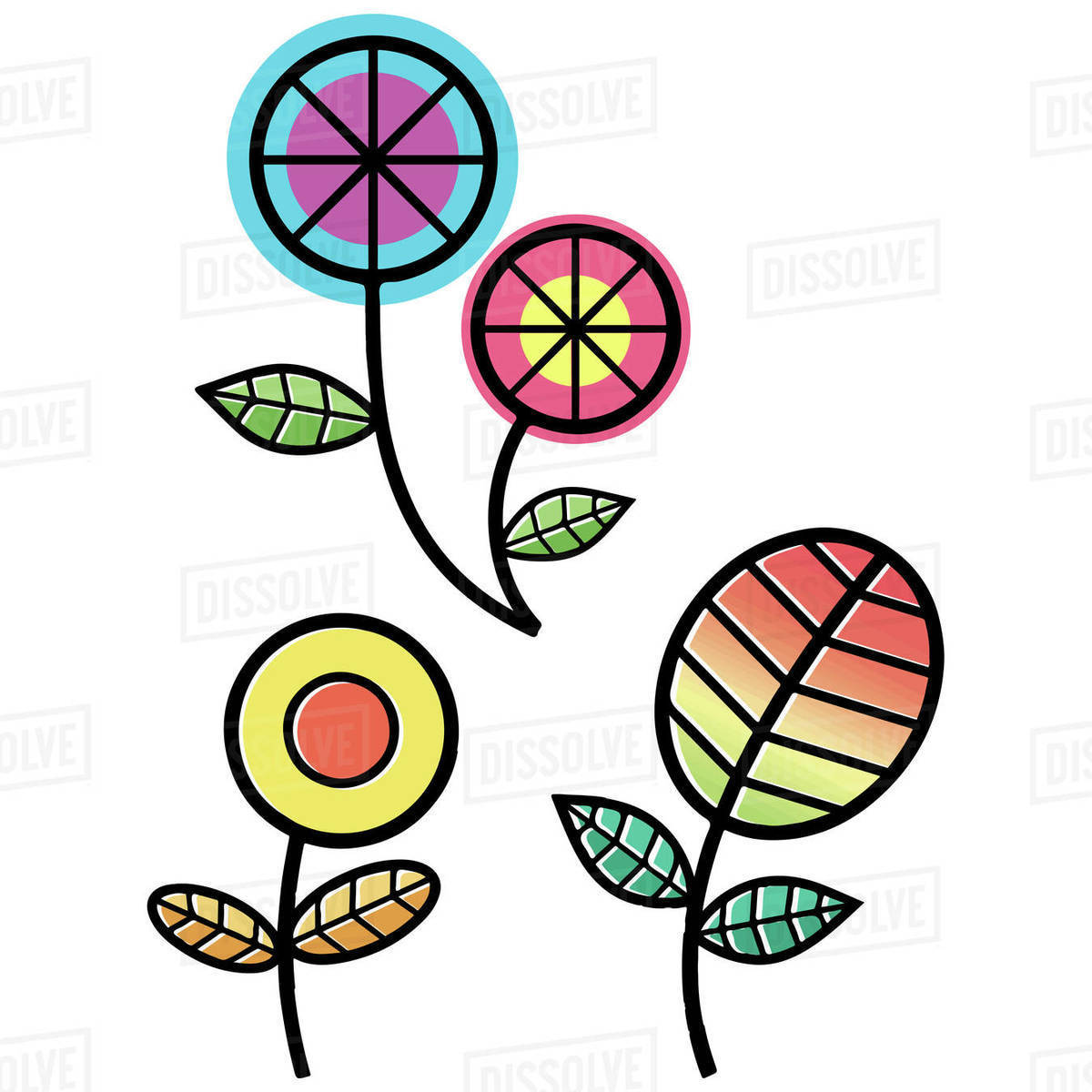 Illustration of colorful flowers isolated on white background Royalty-free stock photo