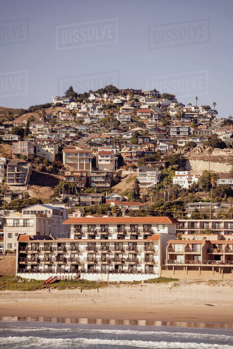 Beachfront homes and condos in Pismo Beach, California. Stock Photo Dissolve
