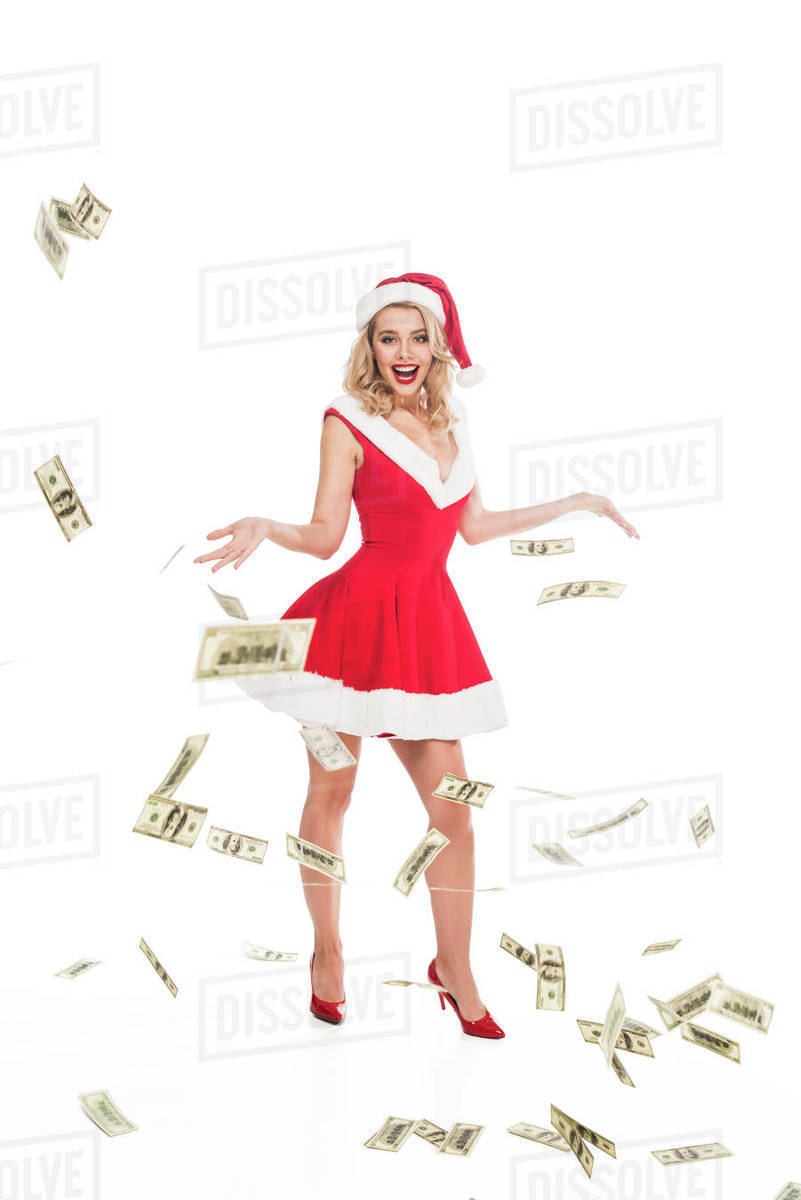 santa girl in christmas hat throwing