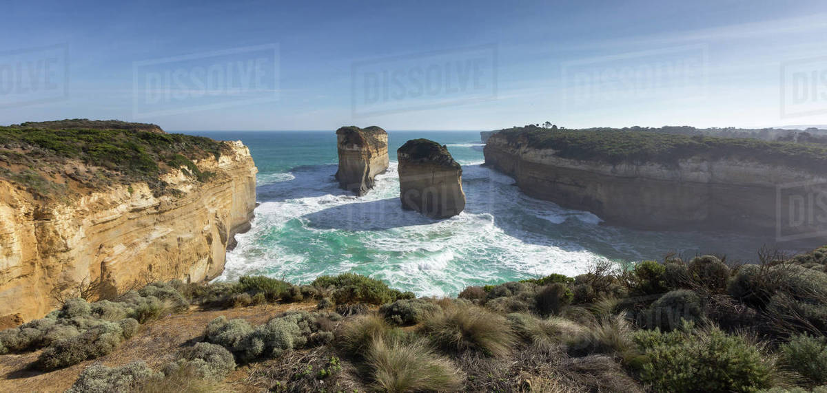 Elevated view of Coastline, Port Campbell, Victoria, Australia Stock