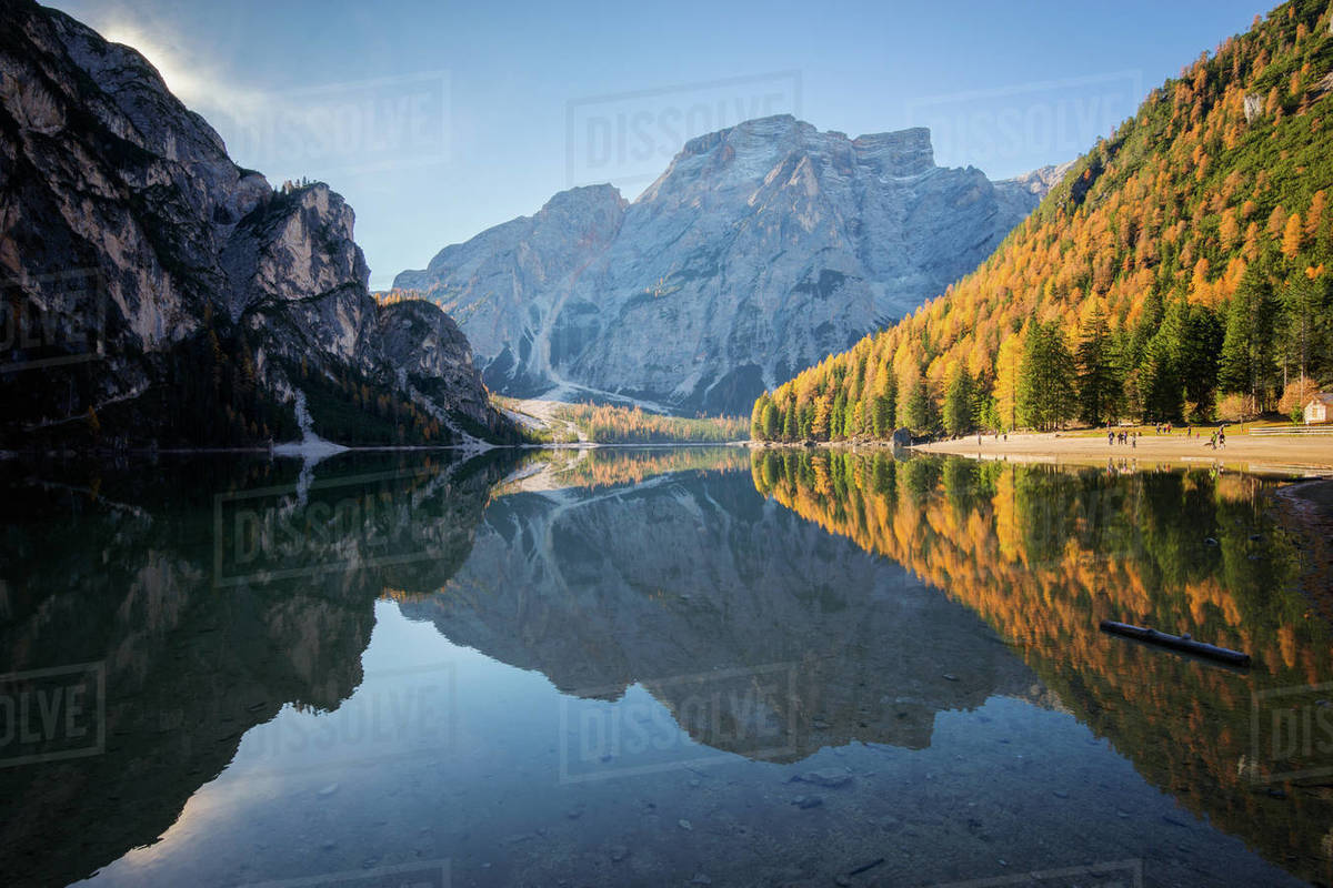 Lake Braies in Dolomite mountains, South Tyrol, italy Stock Photo