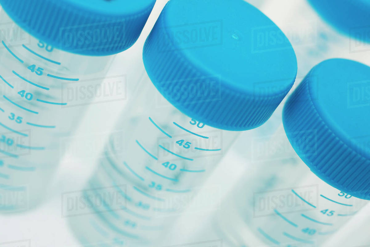 Empty sample bottles in reasearch laboratory Stock Photo Dissolve