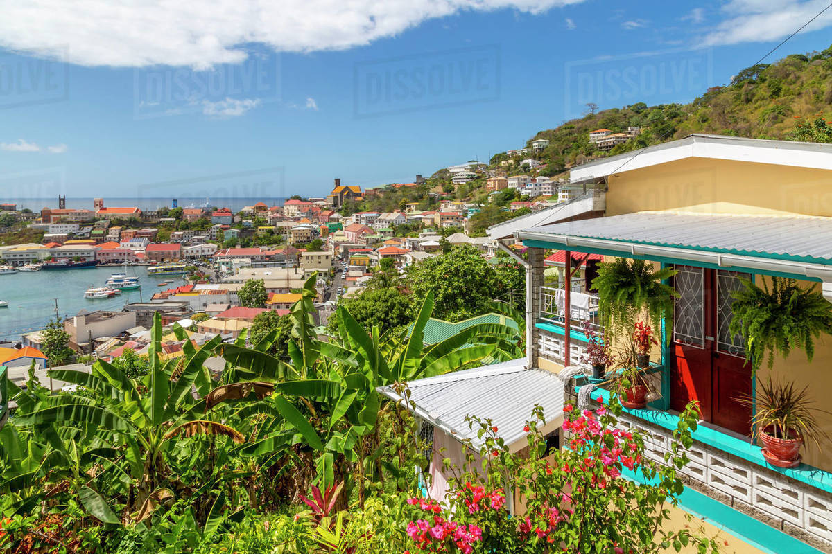 Elevated view of the Carenage of St. George's, Grenada, Windward Islands, West Indies, Caribbean, Central America Royalty-free stock photo