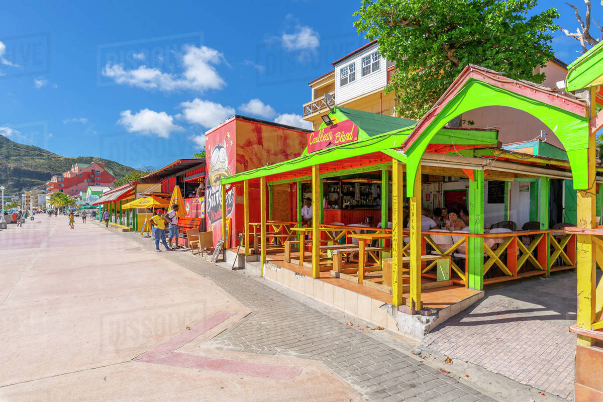 View of beach bar overlooking Caribbean Sea, Philipsburg, St. Maarten, Leeward Islands, West Indies, Caribbean, Central America Royalty-free stock photo