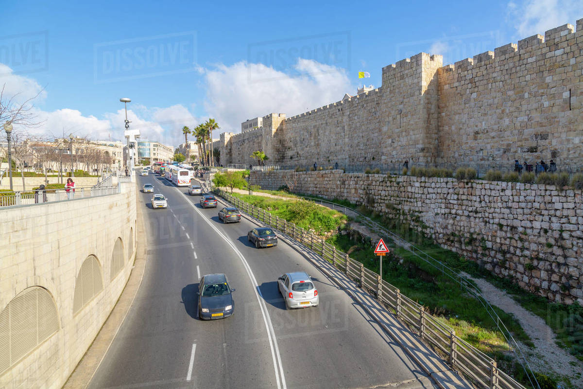 View of Old City wall from Jaffa Gate, Old City, UNESCO World Heritage Site, Jerusalem, Israel, Middle East Royalty-free stock photo