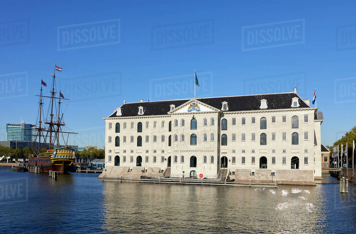 Het Scheepvaartmuseum, the National Maritime museum and The Amsterdam sailing ship, Amsterdam, North Holland, The Netherlands, Europe Royalty-free stock photo