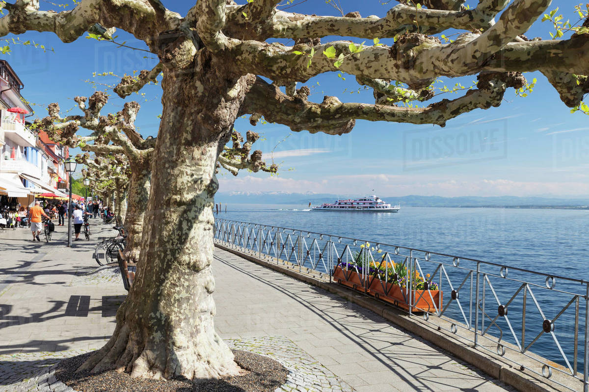 View from the promenade to the Alps, Meersburg, Lake Constance, Baden-Wurttemberg, Germany, Europe Royalty-free stock photo