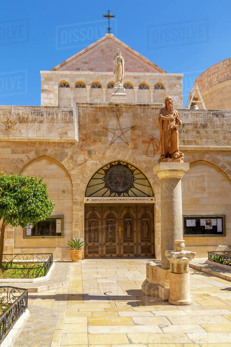 View of exterior of Church of Nativity in Manger Square, Bethlehem